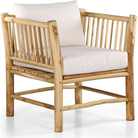 Poltrona da esterno in legno di teak naturale con cuscini ecrù - Shein (1/5)