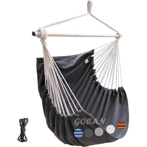 Hamac - Balançoire - 100 x 135 cm - Charge : 150 kg - en Coton avec Barre en métal - Siège Large - Gris foncé (1/5)