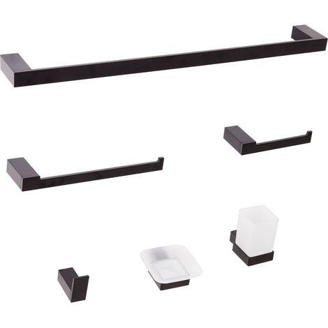 6-Piece Bathroom Hardware Set TUMACO with Towel Bars and Hooks Black