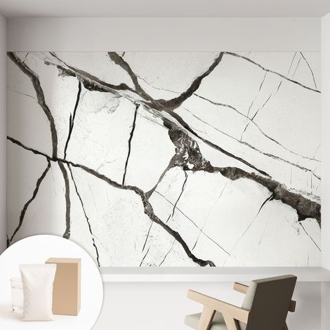 Tapete Vliestapete mit Kleber- abwaschbar - Raumgestaltung  Schlafzimmer Wohnzimmer Tapete Marmorierte Risse 152x104 cm (1/5)