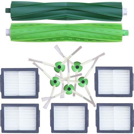 Brosses de rechange pour iRobot Roomba E & I Série E5 E6 i7 i7+ i3 i3+ i4 i4+ i6 i6+ j7 j7+ i8 i8+, 2 jeux de brosses en caoutchouc principales, 5 filtres, 5 brosses latérales, accessoires de (1/5)