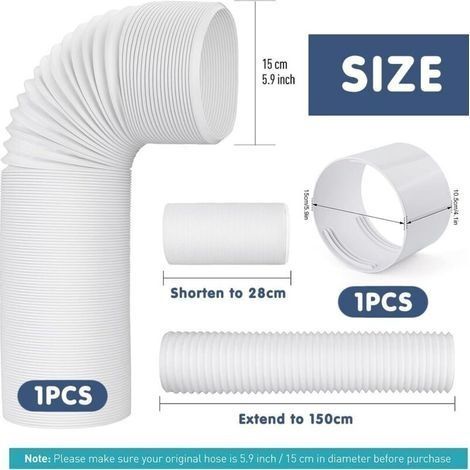 Tragbarer Abluftschlauch für Klimaanlagen mit Adapter, mobiles Schlauchset, 150 mm Durchmesser, 150 cm Länge, für Klimaanlagen, Luftentfeuchter und Wäschetrockner (1/4)