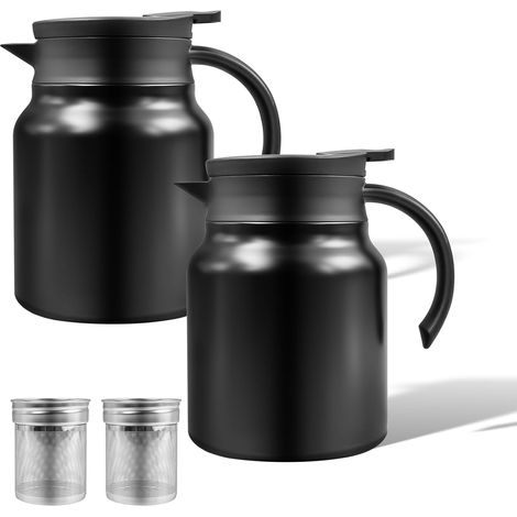 Lot 2 Carafes Isothermes 1 L, Pichets Thermiques en Acier Inoxydable 316 Bouteille Isotherme à Double Paroi Sous Vide, Isolation thermique pour Café Thé Eau Jus Boissons Chaudes ou Froides (1/5)