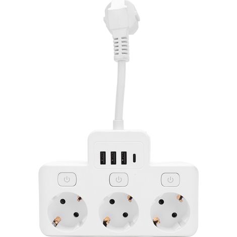 Ortviai Multiprise 3 Prises avec Interrupteur Individuel, 3 USB + 1 USB-C, Protection Antisurtension, Plaque Plate 220 V (1/5)