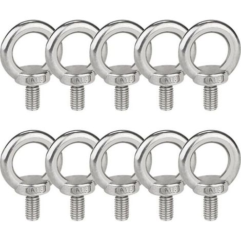 Boulons à œil M8, anneaux de levage, vis à filetage mâle, acier inoxydable 304, lot de 10, anneaux de levage, vis à œil rondes (1/5)