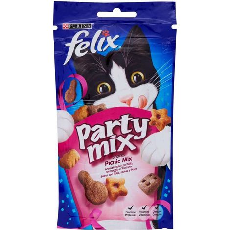Purina Cat Felix Party Mix Picnic con Pollo, Formaggio e Tacchino - Confezione 60 Gr - Snack (1/2)