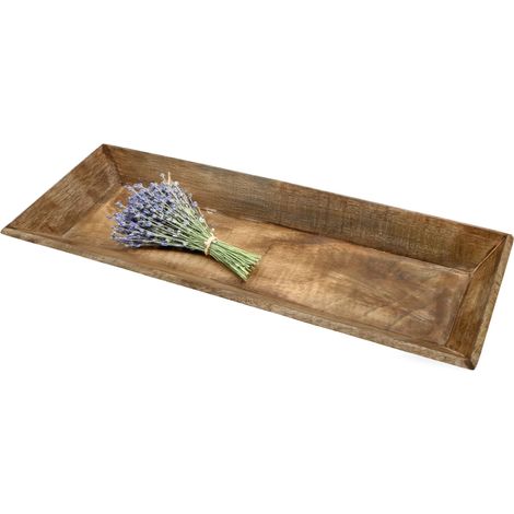 Mango Dekotablett groß mit hohem Rand - 58 x 20 cm - Holz Kerzentablett rechteckig natur