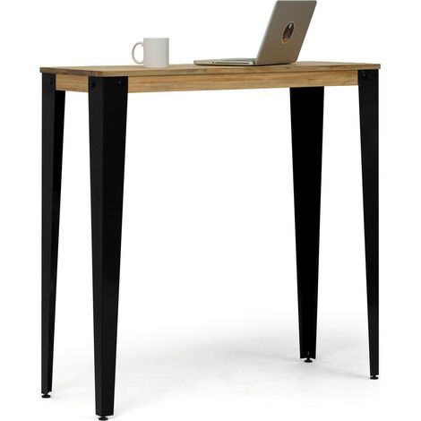 Mesa Bar Lunds Alta 110x39x108cm Acero Fume en madera maciza de pino acabado vintage estilo industrial Box Furniture