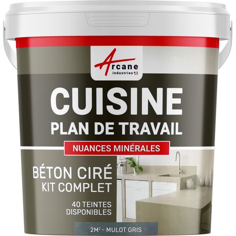 Béton ciré cuisine, plan de travail, crédence, évier sol et mur revêtement mural décoratif kit complet - 2 m² (en 2 couches) Mulot Gris - ARCANE INDUSTRIES