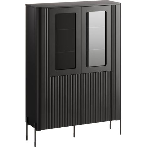 Vitrine Cimino, vitrine de salon à deux portes avec détails en verre, surélevée du sol, 110 x 40 x 160 cm, noire (1/4)