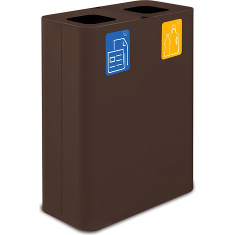 Pattumiera Sistema di Raccolta Rifiuti 60x30xh80 cm In Acciaio Verniciato Doppio Scomparto Marrone (1/2)