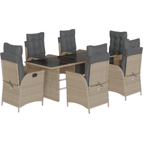 vidaXL Set da Pranzo da Giardino 7 pz Cuscini Polyrattan Grigio Chiaro (1/5)