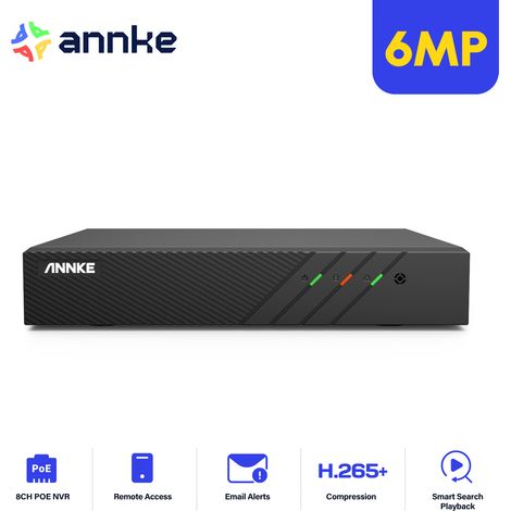 ANNKE PoE 6MP H.265+ NVR 8 Canaux Caméra de Sécurité à Domicile Enregistrement de Vidéo Supportez 4MP 5MP ou 6MP HD IP Caméra,No-HDD
