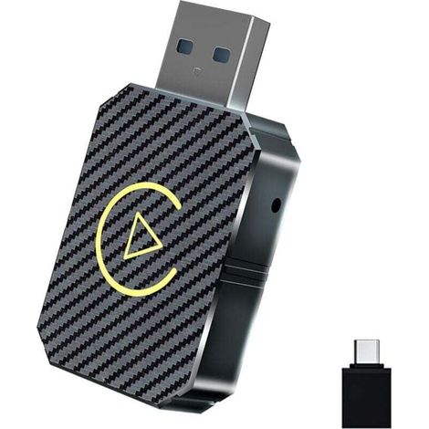 Convertisseur CarPlay sans fil, 2 en 1 CarPlay/Android Auto, mini-adaptateur CarPlay sans fil compact pour tous les systèmes CarPlay câblés d'usine (couleur fibre de carbone) (1/5)