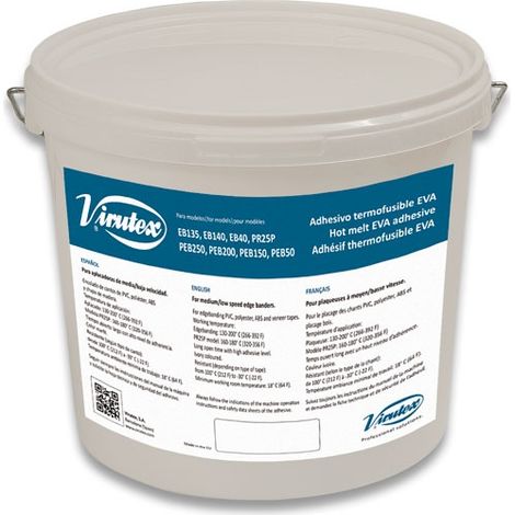 Virutex – Colle thermofusible pour plaqueuses PEB200/EB135 – Spéciale basse température – Granulés transparents – Seau 4 kg – 2599266