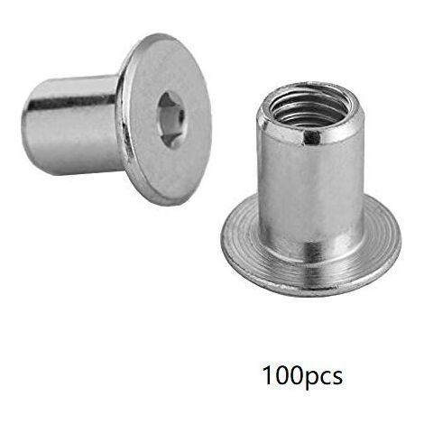 Écrou hexagonal M6 x 15 x 10 mm – Acier galvanisé – Lot de 100 pièces – Fixation robuste pour meubles et armoires (1/5)