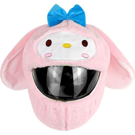 Housse de casque moto style animal cartoon, peluche douce chaude en coton PP, couvre-casque mignon pour vélo extérieur rose (1/5)