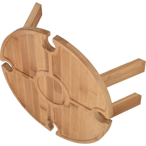 Table de Pique-nique Pliable en Bois avec Porte-Verrines pour Randonnée Camping Dîner Extérieur
