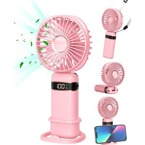 Mini portable USB fan, rechargeable, with base and cord, ideal for home, office, bedroom, travel and outdoor activities (pink) - AquaForge (1/5)