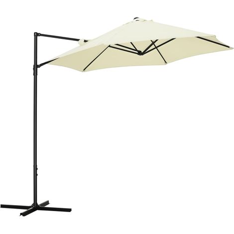 Parasol de jardin déporté 2,6 x 2,5 m avec rotation à 360° et manivelle, beige (1/5)