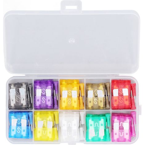 100 Pièces Fusible Lame Moyen 2A‑35A, 10 Types Kit Assortiment Fusibles Auto pour Protection Électrique (1/5)