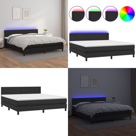 Sommier à lattes de lit avec matelas et LED Noir 160x200 cm - Lit Tapissier - Lit Avec Led - Lit Design - Sommier Plateforme - Matelas À Ressorts Ensachés - Home & Living