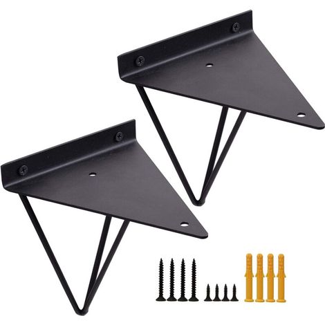 Equerre Etagere Flottantes Forme en Triángulo Geométrico, 16 x 17.5 cm Supports Etagere Dissimulé Invisible Vintage en Fer du Mural, Equerre Mural avec Vis Industriel pour Déco Salon, 2 Pièces/ Noir-F (1/5)