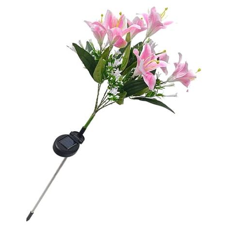 Veilleuse solaire d'extérieur en forme de lys, imitant une lampe LED en forme de lys alimentée à l'énergie solaire, pour jardin et cour. (1/5)