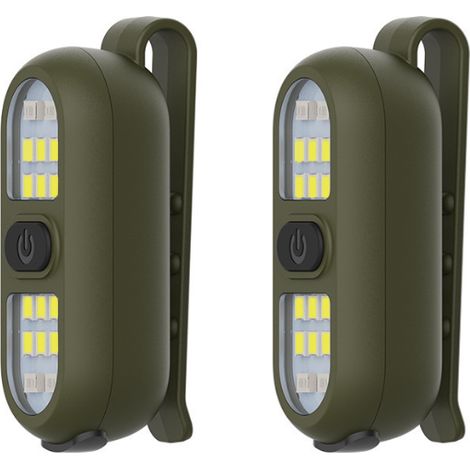Clip-on-Taschenlampe, grün, 5,8 x 2,2 x 2,3 cm, 2er-Pack, Jogger-/Radfahrerlampe, wiederaufladbare Sicherheitslampe für Nachtspaziergänge, tragbar. (1/5)