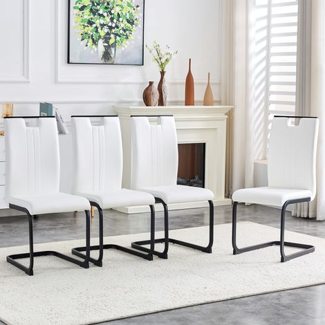 Silla moderna de PU blanca, diseño arqueado, fácil de limpiar, con topes antideslizantes (1/5)