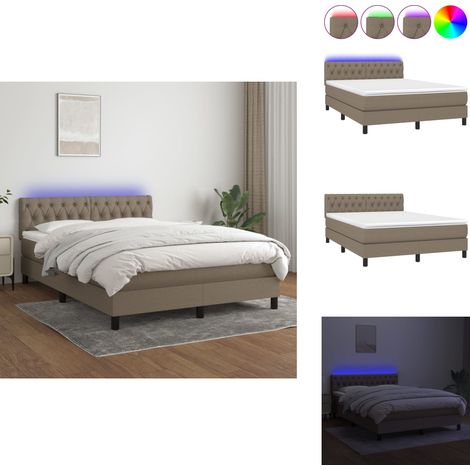 Sommier à lattes de lit avec matelas LED Taupe 140x200 cm Tissu - Lit Plateforme - Lit Avec Rangement - Lit Design - Lit Moderne - Lit Double (1/5)