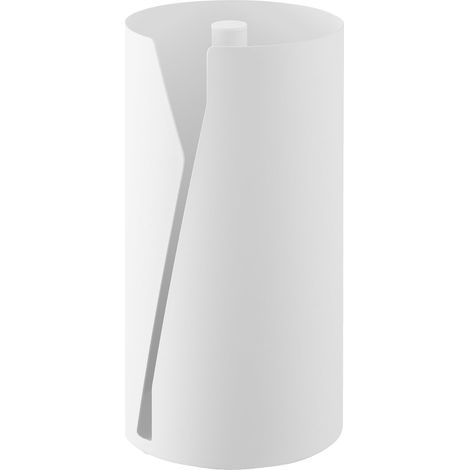 Porte essuie-Tout Rond, en Acier - Distributeur de Papier Cuisine fermé, Design hygiénique, Stable et Compact, Utilisation à Une Main - 16 x 16 x 30,2 cm, Design Japonais, Blanc (1/5)