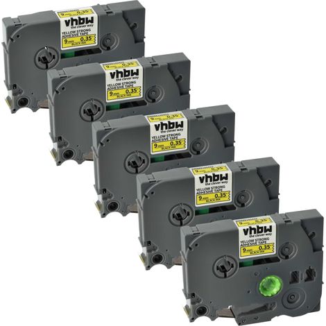 vhbw 5x Label Tape Replacement for Brother TZE-S621 for Label Printer 8m x 9 mm, Black on Yellow, plastic, Extra Strong, Laminated (1/4)