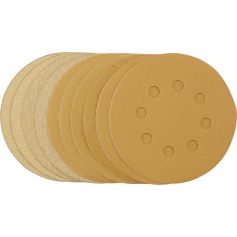 Gold Sanding Discs with Hook & Loop, 125mm, Assorted Grit - 120G, 180G, 240G, 320G, 400G (Pack of 10) (60161) (1/5)