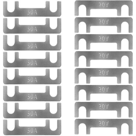 Bande de Fusible Plat Fusible de Voiture Fusibles Plats pour Auto 16pcs Lame de Fusibles pour Auto/Truck/RV/Camion/Moto (50A) (1/4)