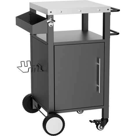 CAIziChariot pour barbecue, table de barbecue avec espace de rangement, desserte roulante, chariot barbecue avec crochets et étagère à épices pour accessoires de barbecue, noir (1/5)