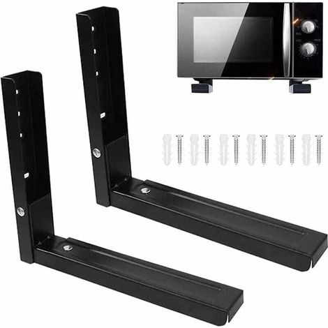 2 Pièces Support Mural Pour Micro Ondes, Supports Micro Ondes, Universel Support pour Four à Micro Ondes, Comprend 6 Vis, Utilisé pour Soutenir les Fours à Micro Ondes (Noir) (1/4)