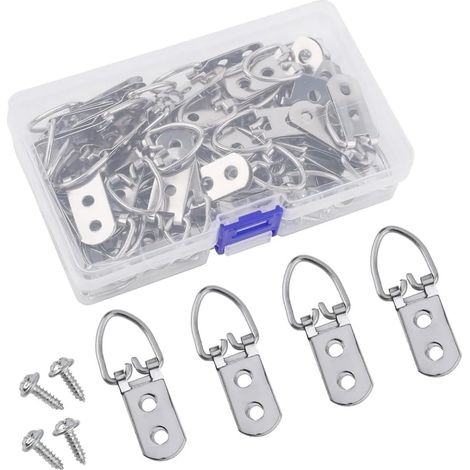 Lntyq Lot de 50 anneaux en D pour cadre photo, double trou de suspension avec vis, anneaux en D pour peinture, photos, œuvres d'art