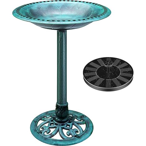 Bain d'oiseaux avec Fontaine Solaire 2 en 1 Bain d'oiseaux Antique pour l'extérieur Jardin Bol de Nourriture pour Oiseaux Sauvages Abreuvoir d'eau