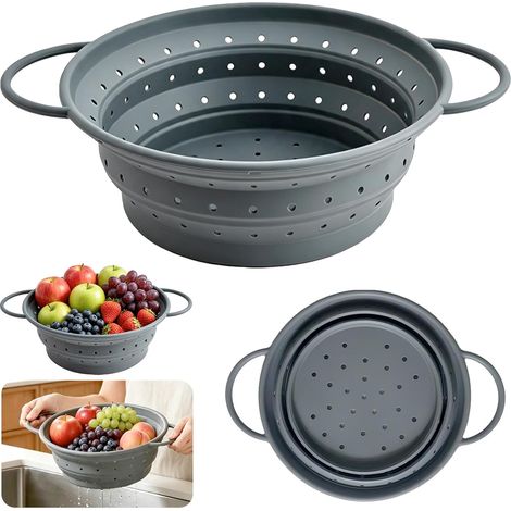 Folding Kitchen Colanders, 28cm Kitchen Colanders with Handles, Grey Folding Colander, Multifunctional Retractable Colander, for Draining Pasta, Vegetables, Fruit (1/5)