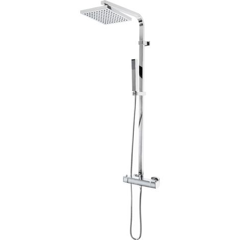 Colonne de douche thermostatique – Robinet mitigeur en laiton chromé – Pommeau 20x20cm avec jet pluie – Flexible 1,5m antitorsion (1/5)