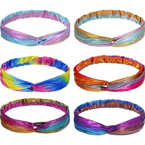 Bandeau Sirène - Tissu Holographique Satin Brillant - Ajustable 50 Cm - Pour Fête Déguisement Maquillage Sport - Lot De 6 (1/5)