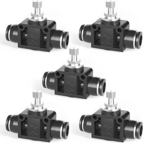 Lot de 5 vanne de régulation de débit d'air à tube de 4 mm de diamètre extérieur avec raccord instantané, régulateur de vitesse en ligne Union droite (1/5)