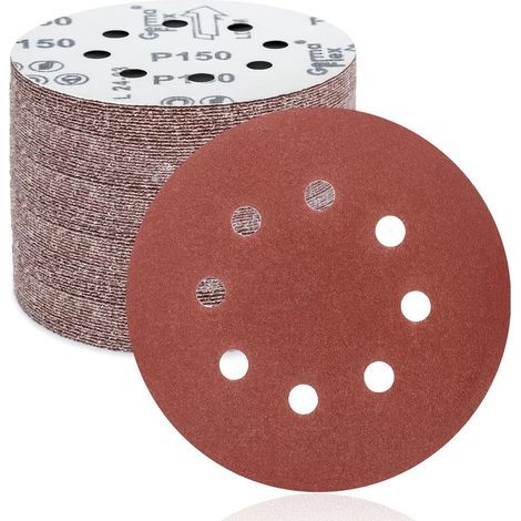 50 Sanding Discs, 125 mm, 8 Holes, For Random Orbital Sander, 150 Grit, Woodworking (1/5)