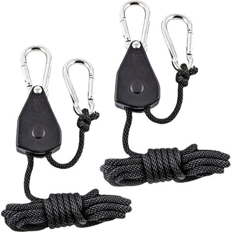 Corde de levage noire, 2 tendeurs, corde de tension pour tente, poulie métallique de camping, corde de tente, rallonge pour bâche, corde coupe-vent (1/5)