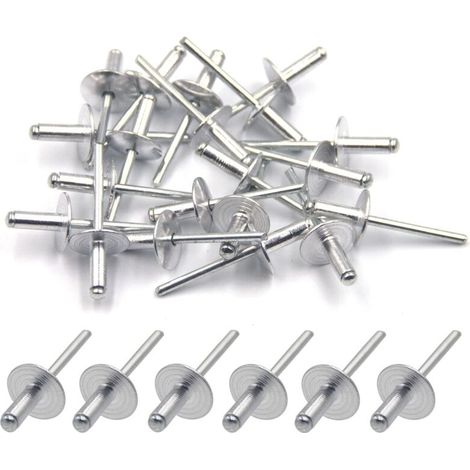 50 rivetti ciechi in alluminio con flangia larga 4,8 mm x 12 mm, confezione da 50 (argento) (1/4)