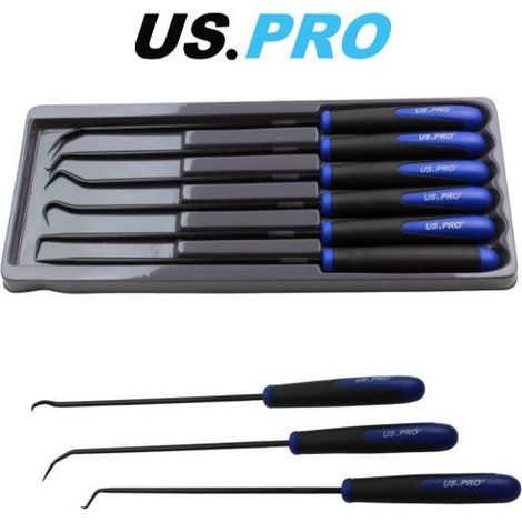 US PRO TOOLS 6pc EXTRA LONG HOOK & PICK TOOL SET Straight & Angled Podger 5037 (1/4)