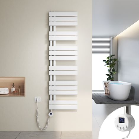 Heilmetz Secador de Toallas Eléctrico, Secador de Toallas Plano con Elemento Eléctrico Temporizador, Conexión Lateral,140x40cm, 600W, Blanco
