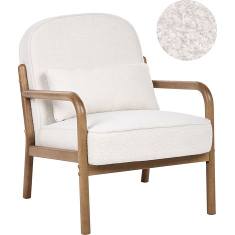 Sillón de estilo moderno de mediados de siglo estructura de madera tapizado de bouclé blanco crema Selde (1/5)