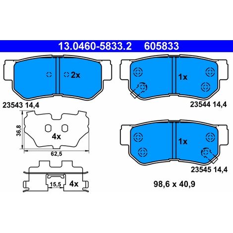 Kit de plaquettes de frein, frein à disque ATE 13.0460-5833.2 HYUNDAI
